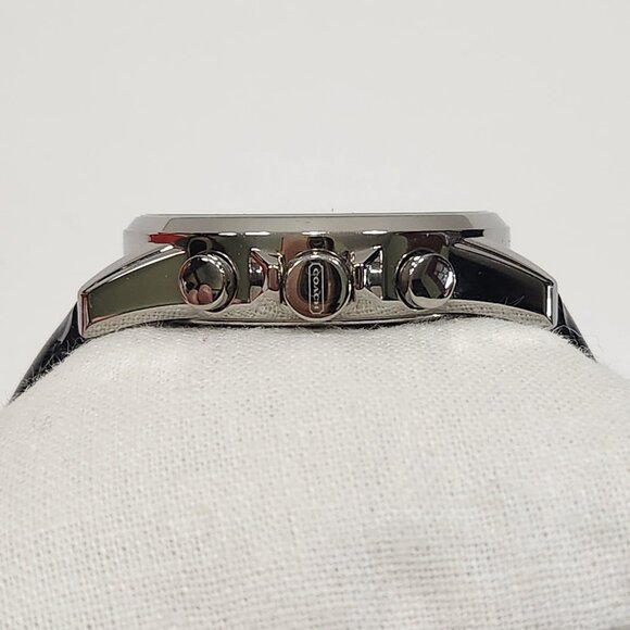 NIB Vintage Coach Chronograph Watch Stainless W/Blk Patent Leather Band - Picture 5 of 9